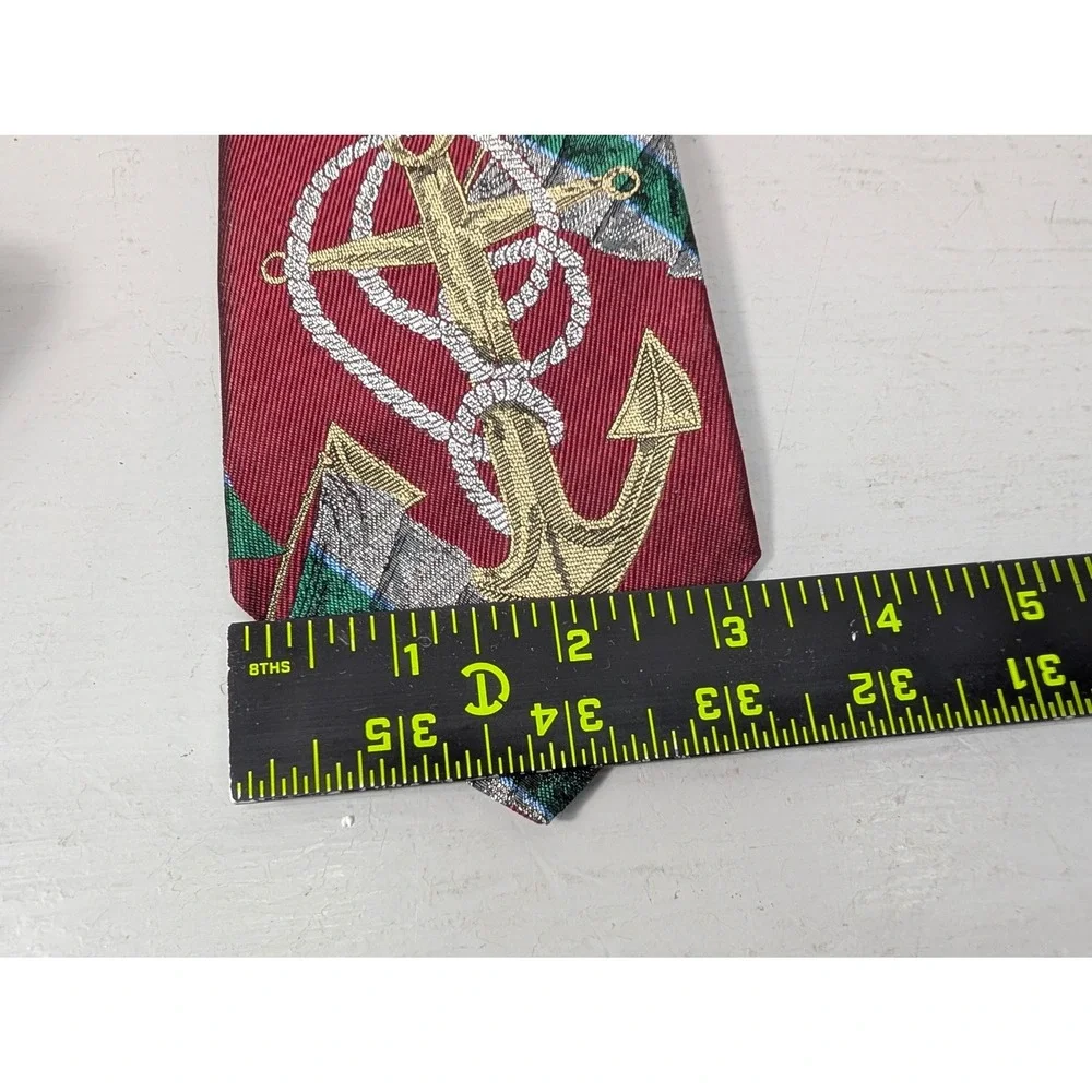 Brooks Brothers Mens Silk Nautical Anchor Flag Neck Tie Burgundy Designer Luxury